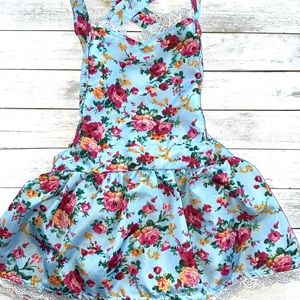 Baby Girl Blue Floral Silky Photo Prop Romper/Bubble
